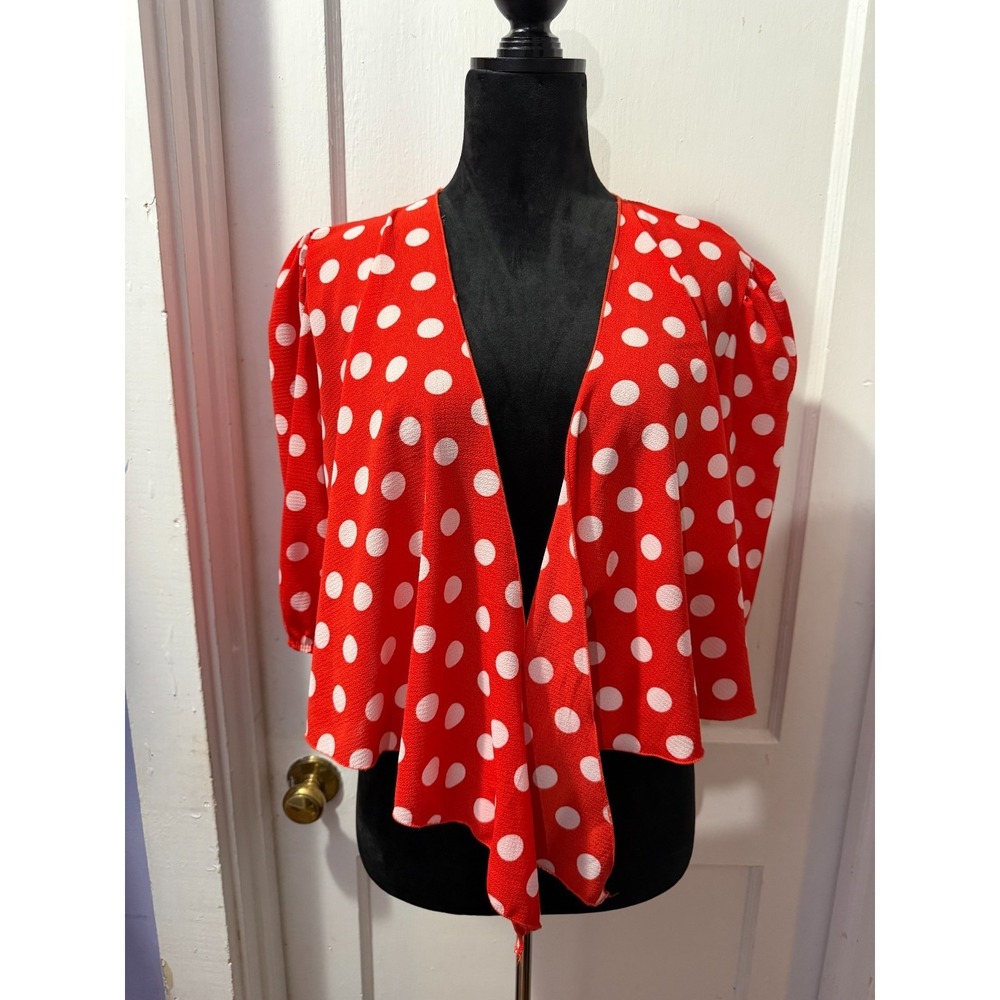 Adolfo Red‎ Polkadot Cropped Cardigan in L